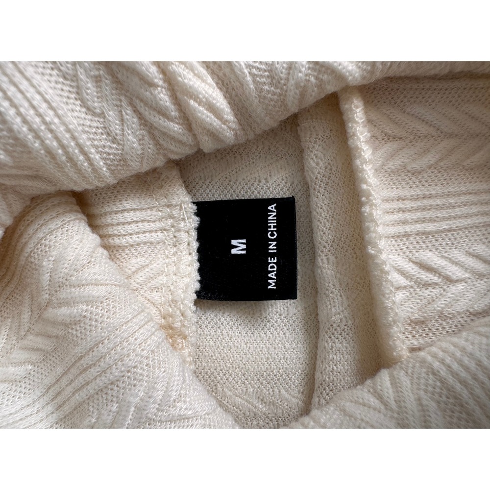 Minimalist Cream White Coquette Chevron Textured Knit Turtleneck Top Size M - Picture 3 of 8